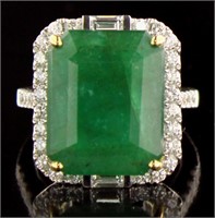 18kt Gold 14.47 ct Step Cut Emerald & Diamond Ring