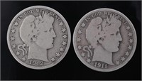 1911-S & 1912-D Barber Silver Half Dollar