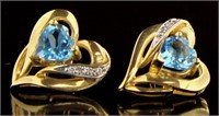 14kt Gold Natural Blue Topaz & Diamond Earrings