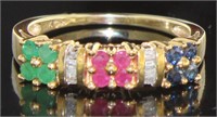 10kt Gold Natural Sapphire-Ruby-Emerald-Diam. Ring