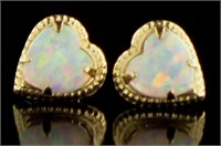 14kt Gold Natural Opal Heart Earrings