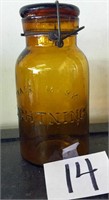 Amber Lightening Fruit Jar-Glass Lid w Bail