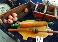 Woodenware-Rolling Pin, Pig Cutting Bd,, Egg Shelf