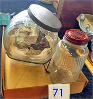 Glass Candy Jar w Wire Stand, Old Judge Coffee Jar