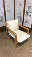 Wooden Lounge Chair with Fabric Seat and Cushions