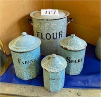 4 Enamelware Canisters