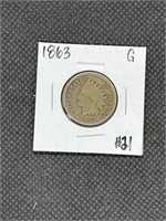 Rare 1863 Indian Head Penny Good Grade
