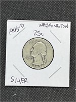 1943 D WWII Washington Silver Quarter