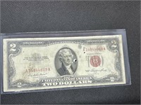Early 1953 $2 RED SEAL US Currency Bill Serial AA