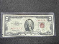 Early 1953 $2 RED SEAL US Currency Bill Serial AA