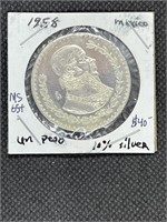 1958 Mexico Silver Un Peso MS65+ High Grade