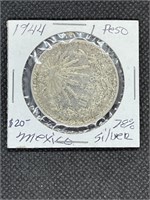 Rare 1944 Mexico Silver 1 Peso VF Grade