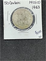 1943 Mexico Silver 50 Centavos XF High Grade
