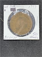 1959 Mexico BRONZE 50 Cents Coin