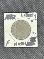Rare Key Date 1892 Liberty V Nickel Fine Grade