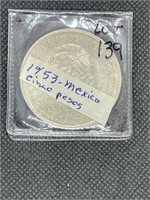 Rare 1953 Mexico Silver Cinco Pesos MS High Grade