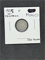 Early 1925 Mexico SIlver 10 Centavos Fine Grade Cn
