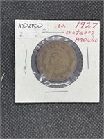 Early 1927 Mexico SIlver 2 Centavos Coin
