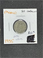 Early 1935 Mexico SIlver 20 Centavos Coin