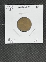 Rare 1933 D Wheat Cent Very Fine Grade