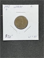 Rare 1932 D Wheat Cent AU High Grade