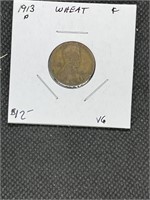 Rare 1913 D Wheat Cent Very Good High Grade