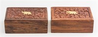 Pair Hauli Wood Box Carved Top