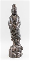 Chinese Black Zitian Carved Guanyin Statue