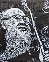 Chinese Acrylic on Canvas Portrait of Qi Baishi