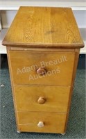 Vintage solid wood 3 drawer nightstand, 13x 19.5