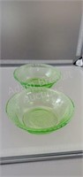 2 vintage green depression glass 4.5 inch bowls