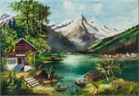 Signed Continental Oil on Board Landscape '48