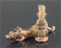 Chinese Archaistic Hardstone Carved Dragon and Man