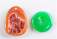 2pc Red and Green Jade Round Pendant