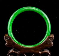 Chinese Emerald Green Jade Carved Bangle