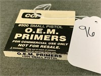 96. CCI OEM #500 Small Pistol Primers, Box of 100