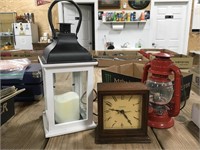 Barn Lantern, Hammond Clock, and Candle Lamp