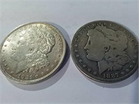 5 Morgan silver dollars 1885, 1881, 1887, 1896,