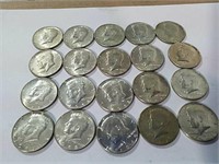 20 Kennedy half dollars various dates 1965 to 1969