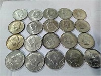 20- Kennedy half dollars various dates 1965