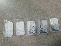 5 - 2013 1 oz fine silver each bullion bars