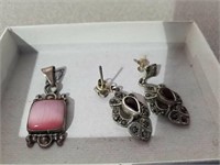 Garnet earrings marked 925 and pendant marked .925