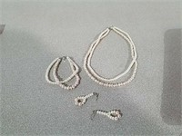 Necklace bracelet and earrings Pearl set with