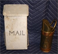 VINTAGE HANGING MAILBOX AND BRASS SCOOP