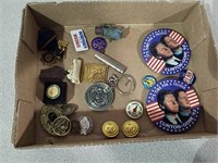 Political and other pin backs and miscellaneous