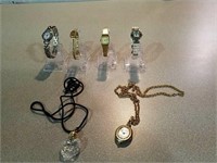 Four women's wrist watches, pendant watch and