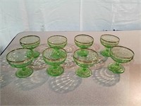 8 Green Block optic depression glass sherbets