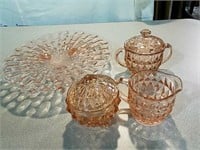 Pink depression glass creamer and sugar and