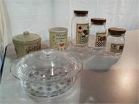 Covered glass casserole marked France,
