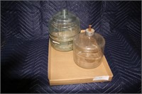 2 ANTIQUE STOVE GLASS KEROSENE JARS
